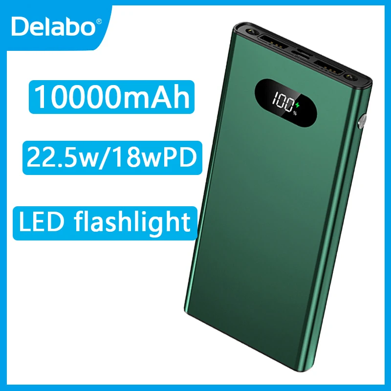 

DELABO Power Bank Portable 10000mAh PD22.5W Fast Charging Power Banks with LED Flashlight Digital Display Powerbank Aluminum