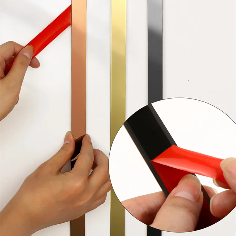 

Зеркальная настенная наклейка, металлическая полоска из нержавеющей стали с плоскими краями для потолка, декоративная лента для гостиной, 4...