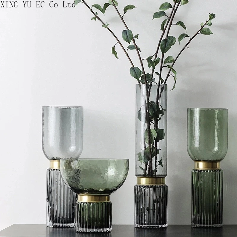 

Nordic Hydroponic Copper Transparent Glass Vase Decoration Living Room Home Decoration Accessories Desktop Glass Container