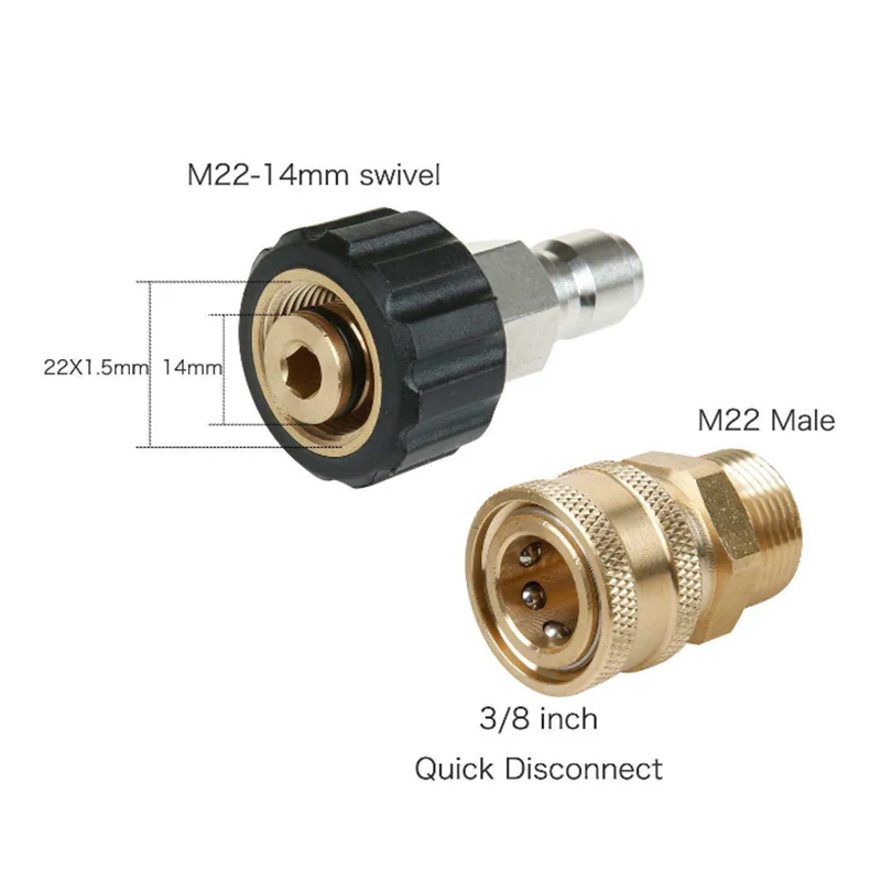 

5000PSI M22 14mm Pressure Washer Adapters Swivel Quick Connectors Replacement