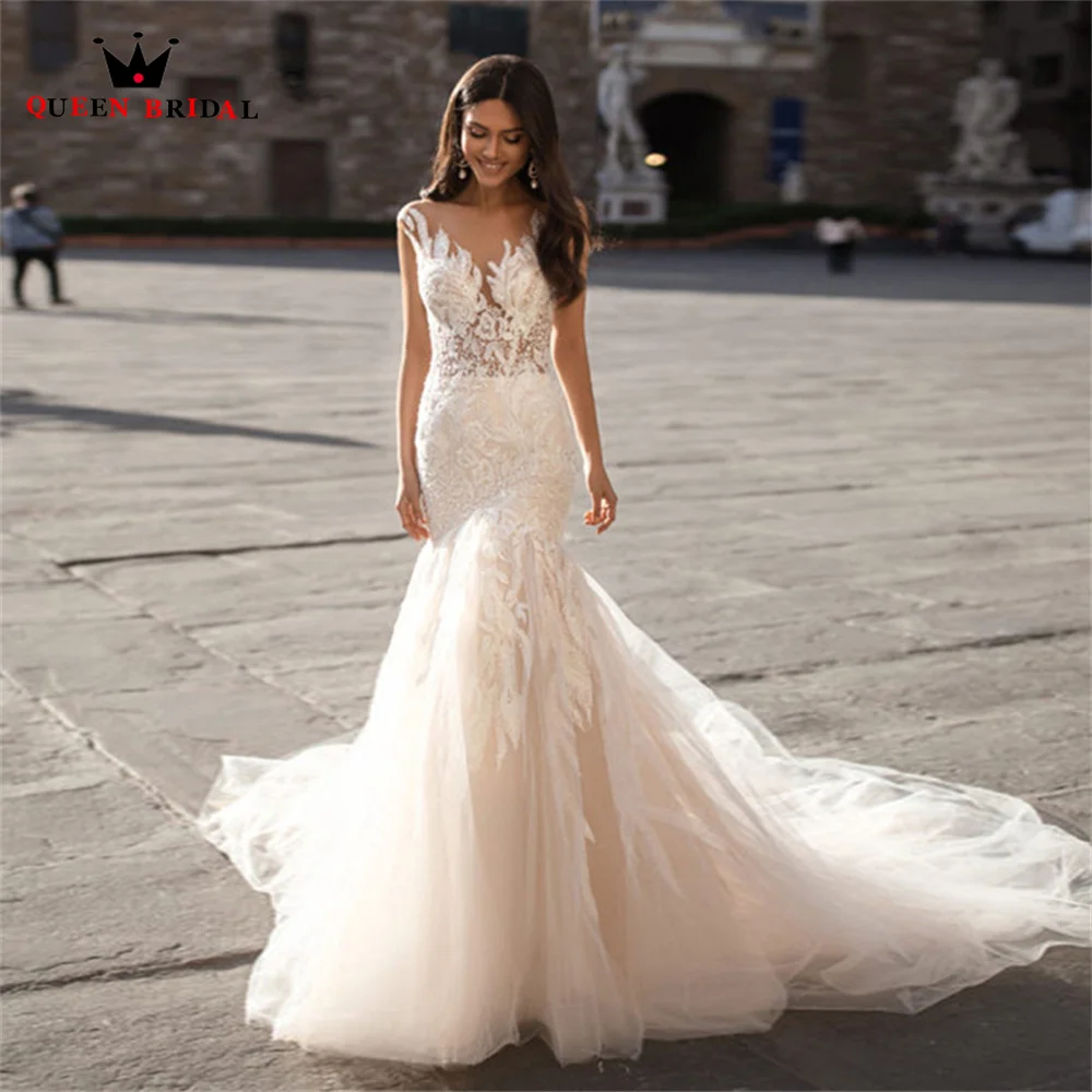 

Gorgeous Mermaid Wedding Dresses See Through Back Tulle Lace Beading Crystal 2023 New Design Formal Bridal Gown Customize DZ48