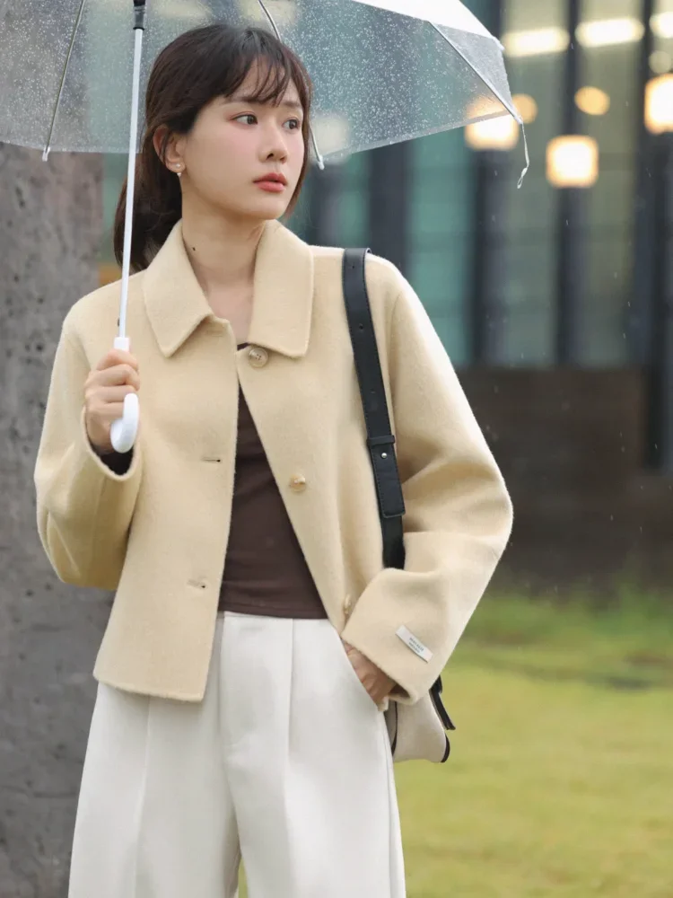 Женское двустороннее шерстяное пальто — 100% шерсть винтажный квадратный