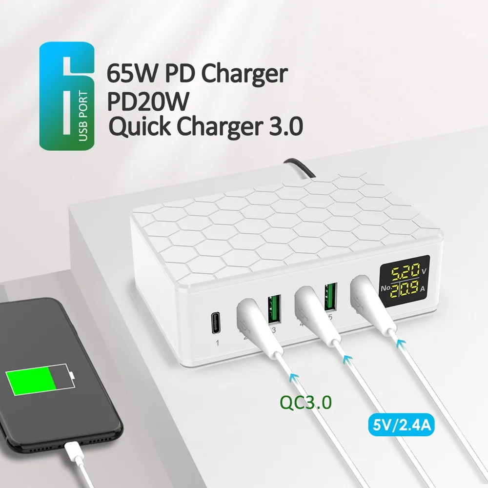 

6 USB Port Quick Charge 3.0 Charger Dock Station EU US UK Plug Multi-port Mobile Phone Universal Chargers For iPhone iPad Nexus