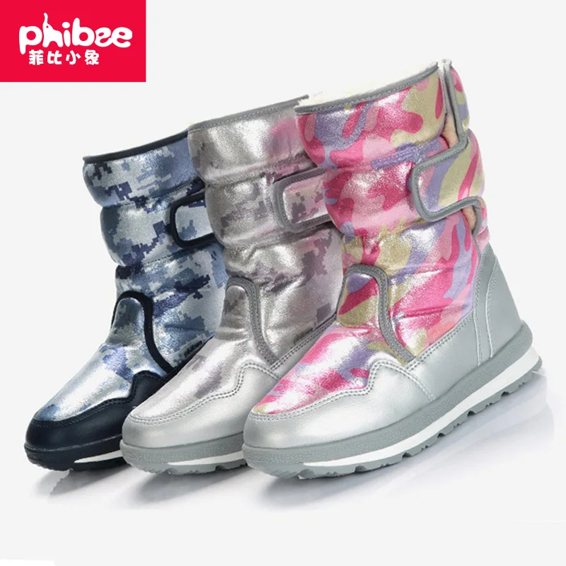 Phibee New Kids Ski Shoes Winter Outdoor Snow Boots Non-slip Warm Velvet Thickened Thick Sole Snowboard