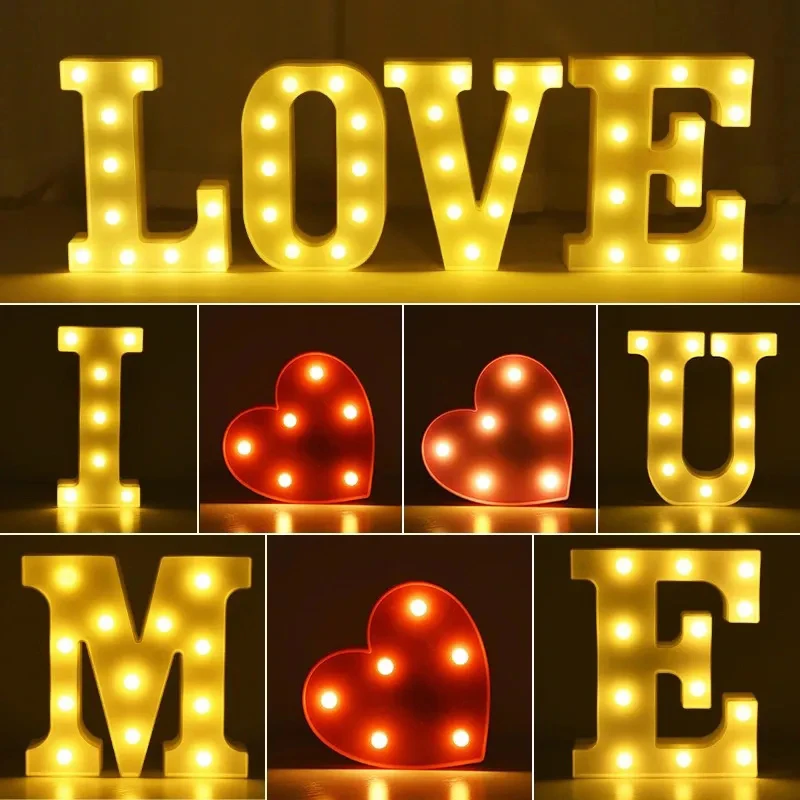 LED Glowing Letter Lights Lamp Decoration Battery Night Light Party Bedroom Wedding Anniversary Birthday Christmas Decor