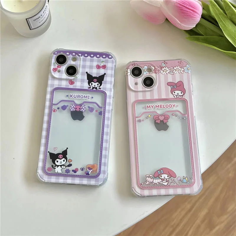 Sanrio Kuromi My Melody with Card Sleeve Phone Cases For iPhone 13 12 11 Pro Max XR XS MAX X Back Cover