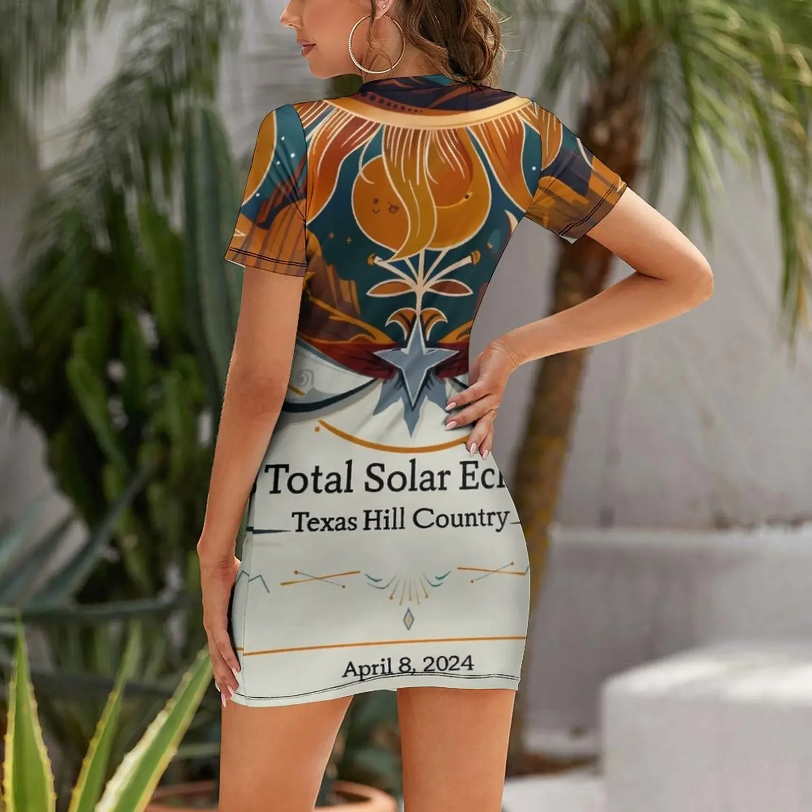 Eclipse Over Texas Hill Country: 23 апреля плакат с короткими рукавами и плакатом 2024 платье на