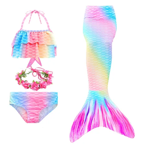 Детский костюм Русалочки для девочек, купальный костюм для косплея на Хэллоуин, пляжный комплект бикини с фэнтези, моноласт