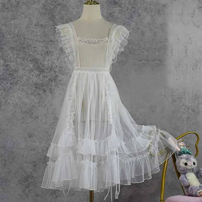 Японское милое платье Jsk в стиле &quotЛолита&quot кружевное Сетчатое с оборками и