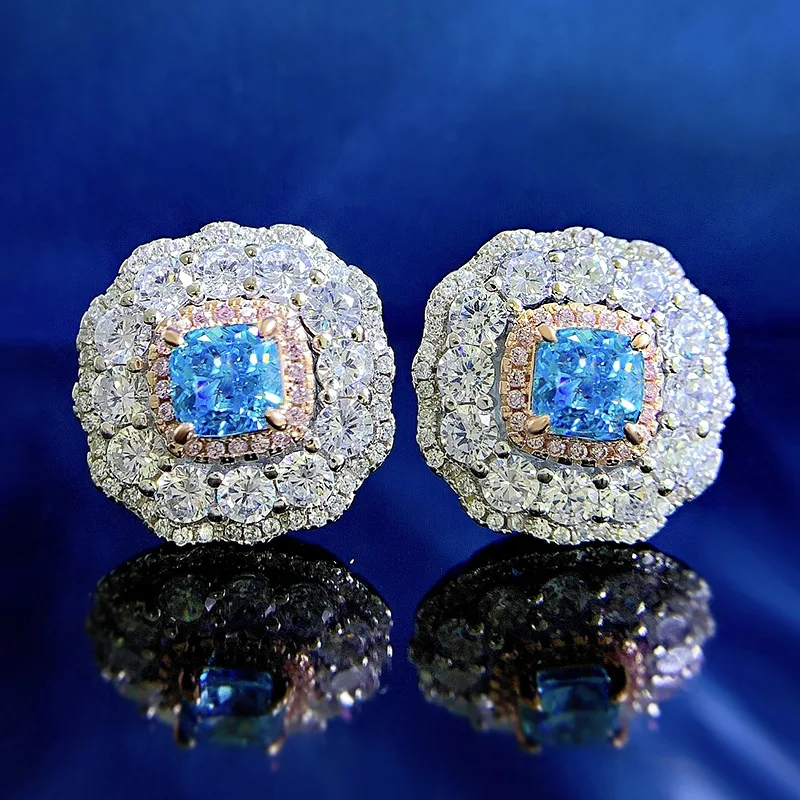 

Popular European and American women's S925 silver imported high carbon diamond 5 * 5 Hailanbao earrings Fashion versatile live