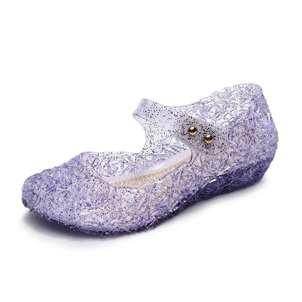 

Children Crystal Bling Sandals PVC Wedges Dancing Shoes 2.5cm Jelly Babies Kids Hoop & Loop Sandalias Purple Pinkish Cute Girls
