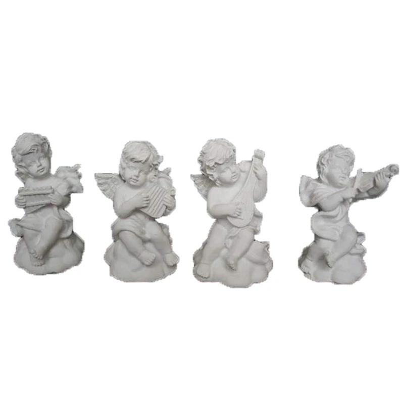 

4Pcs Mini Cute Resin Angel Statue Small Doll Home Garden Decoration Decoration Music Fairy Model Wedding Gift