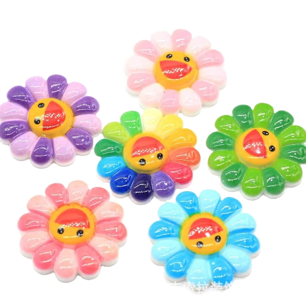 

2023 Resin Ins Fashion Kawaii Colorful Cartoon 28mm Large Sunflower Design Diy Accessories Manicure Nail Art Decoration Charms