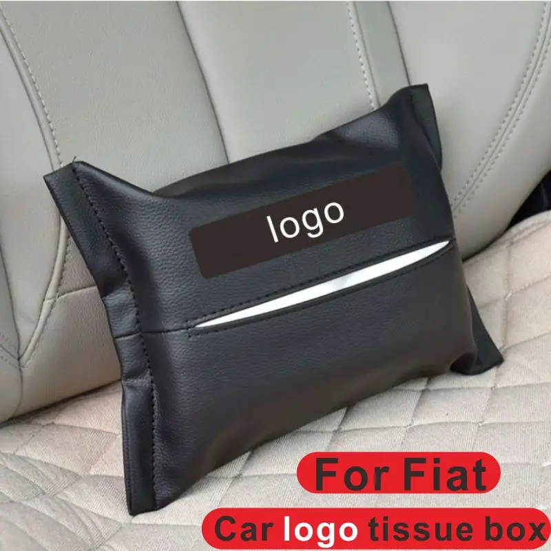 

For Fiat Car interior logo leather PU tissue box multifunctional hanging sun visor drawer tissue bag storage bag decoration box
