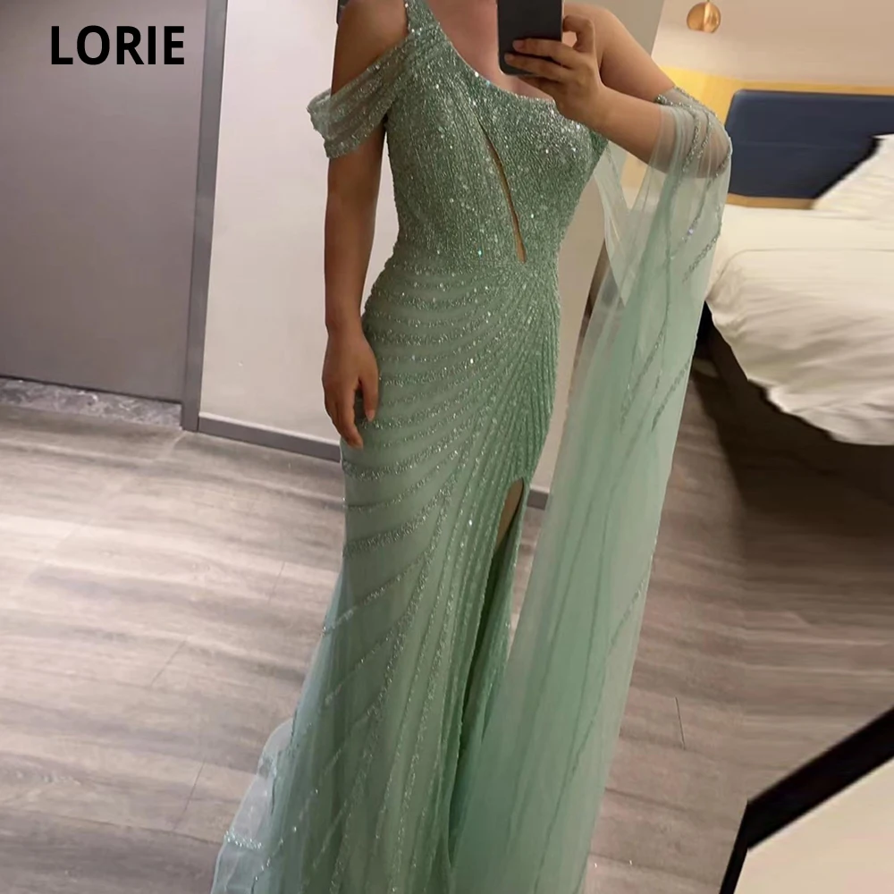 

LORIE Mint Green Mermaid Evening Dresses Vestidos De Fiesta Glitter Sequins Arabic Dubai Formal Gowns Bust Slit Evening Gowns