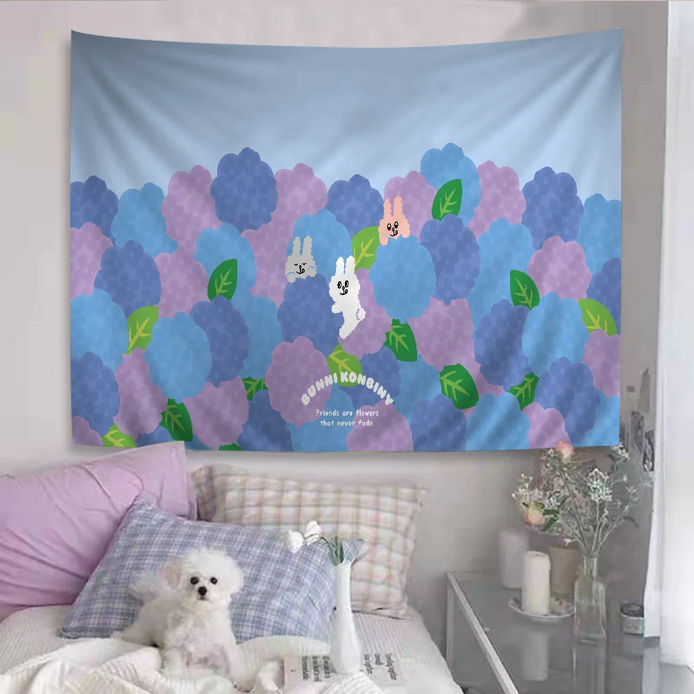 Cartoon Bunni Konbiny Anime Tapestry Hippie Flower Wall Carpets Dorm Decor Cheap Hanging