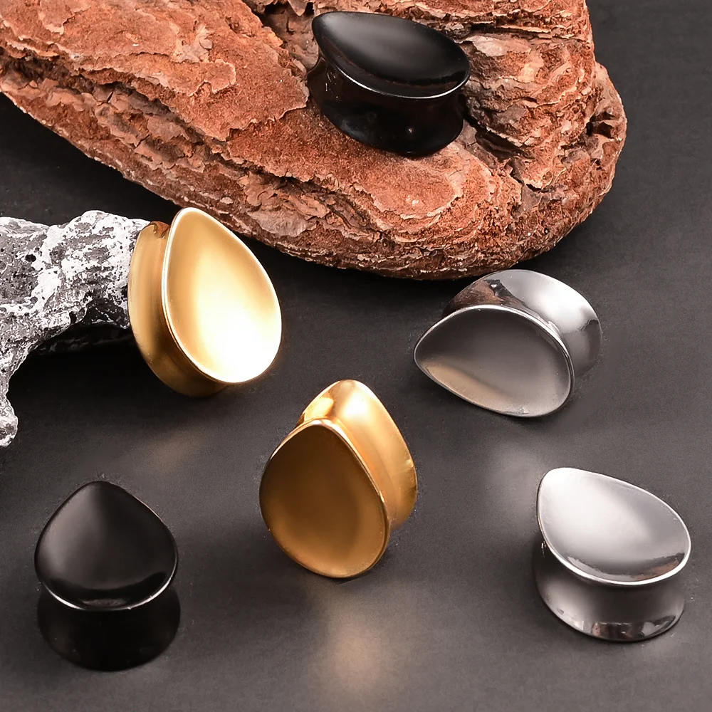 Doearko 2PCS New Stainless Steel Sincere Teardrop Ear Gauges Plugs Piercing Tunnels Women Wedding Body Jewelry Gift