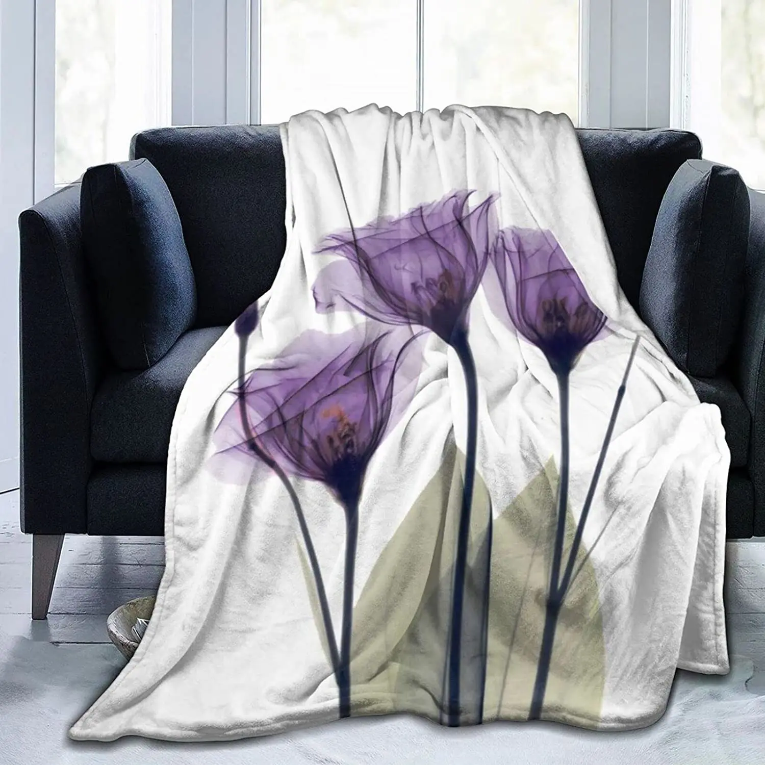 

Purple Tulip Flowers Throw Blanket Ultra Soft Warm All Season Decorative Fleece Blankets for Bed Chair Car Sofa Couch Bedroom