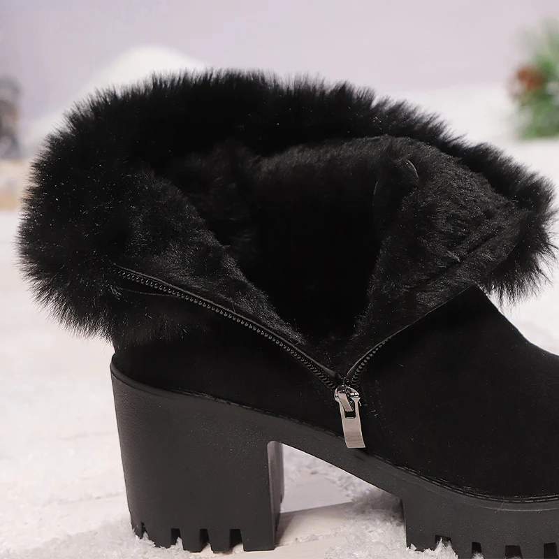Женские зимние ботильоны на высоком каблуке платформе замшевые массивные туфли
