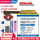 Аккумулятор LOSONCOER 600 мАч для TicWatch Pro  TicWatch Pro 4G для TicWatch S2,E2 WG12016, аккумулятор для умных часов
