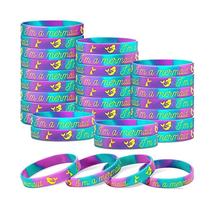 12pcs Mermaid Silicone Bracelets Birthday Party Favors Girl Boys Goodies Bag Filler Under The Sea Wristband School Reward Gifts