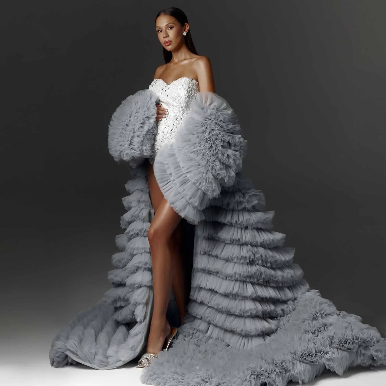 Роскошная тюлевая накидка с оборками для фотосессии беременных длинные пальто