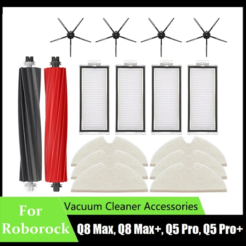 

Набор аксессуаров для Roborock Q8 Max, Q8 Max +, Q5 Pro, Q5 Pro +, основная и боковая щетка для вакуумного фильтра, насадка на швабру, 16 шт.
