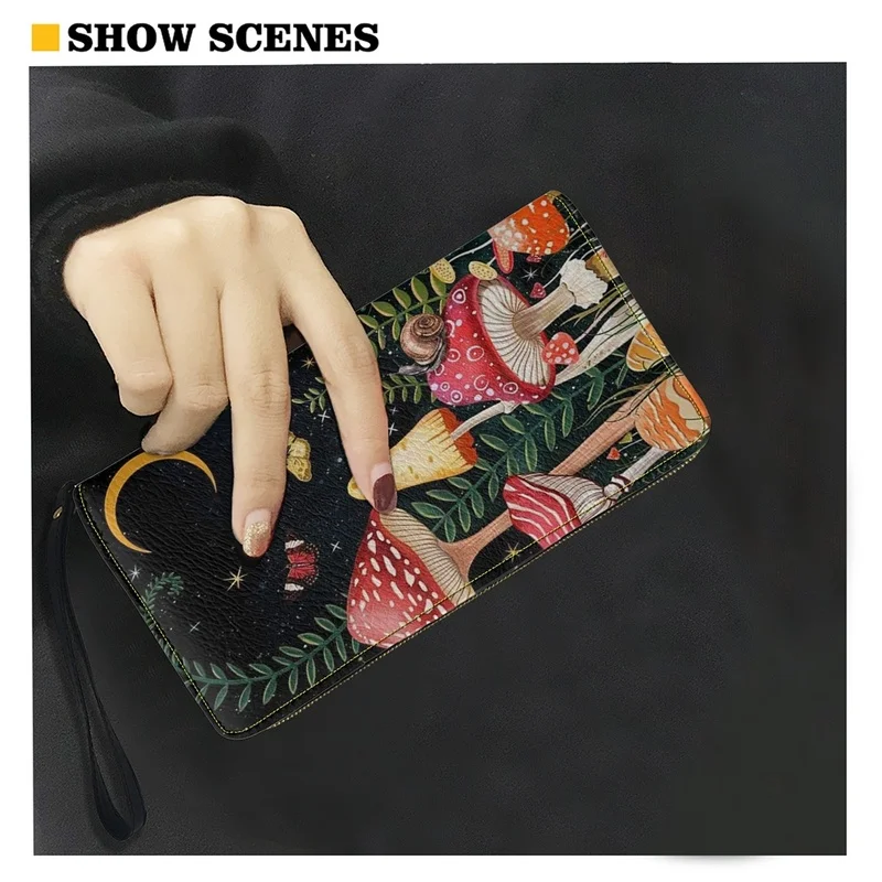 Belidome Cute Mushroom Moon Butterfly Wallets for Womens RFID Blocking Leather Card Holder Clutch Bags Around Zip Long Purse