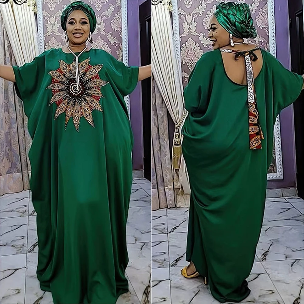 

African Dresses For Women Design Dashiki Beading Loose Abaya Bandage Maxi Bazin Vintage Robe Gowns Africa Sexy Party Dress Abaya