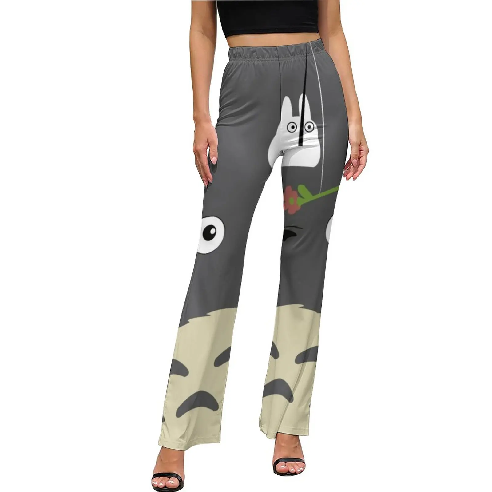 

My Neighbor Totoro Pants Elastic Waist Cute Cartoon Streetwear Flared Pants Spring Sexy Design Oversize Trousers