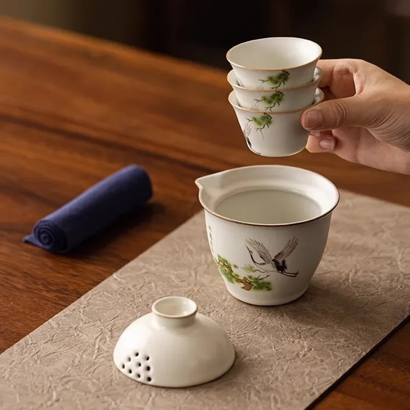 Дорожный чайный сервиз Rice White Ru Kiln керамическая минималистичная чашка Kuaike