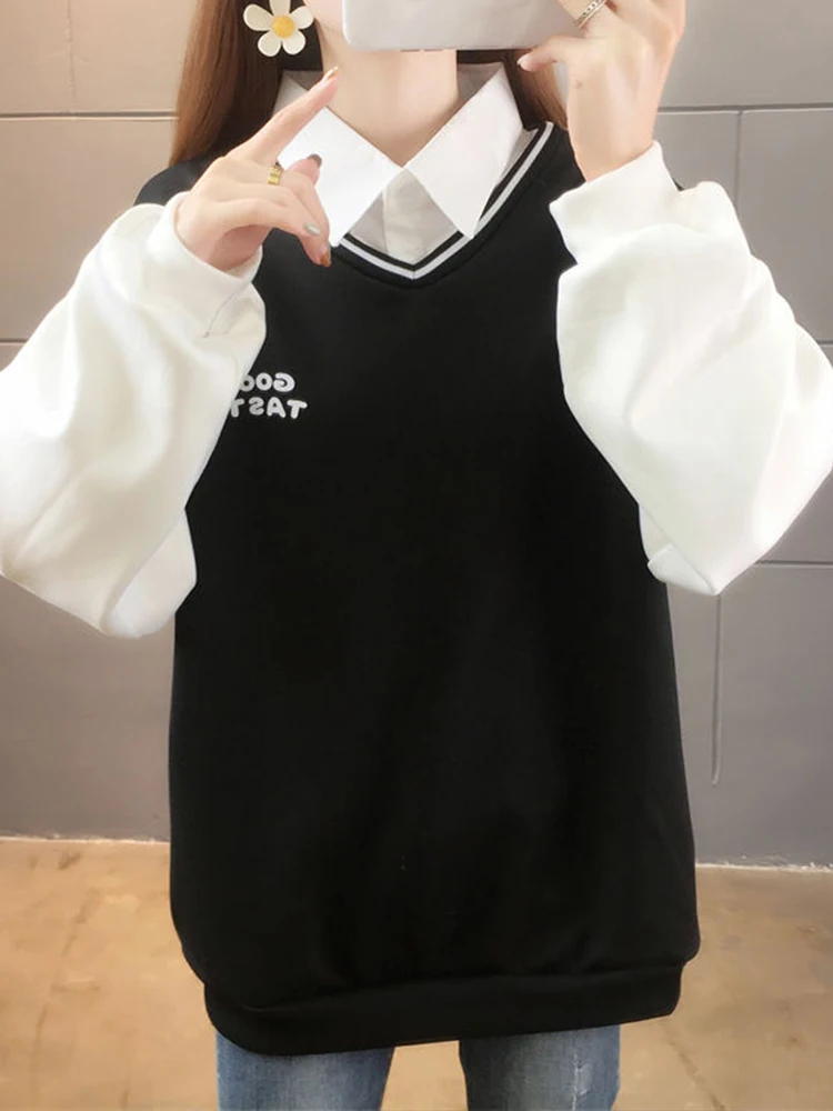 

Preppy Style Oversized Hoodies Women Autumn Long Sleeve Letter Print Thick Sweatshirt Female Japanese Harajuku Casual Loose Tops