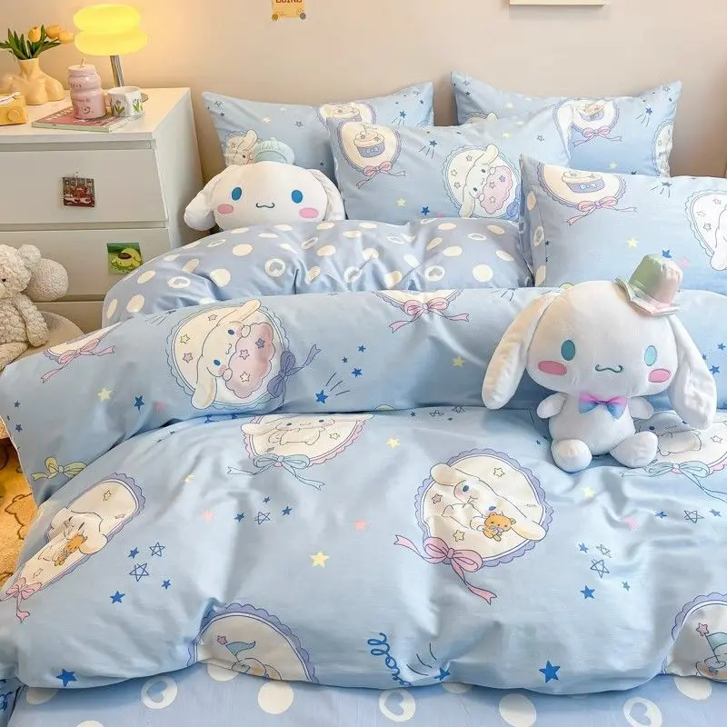 

Kawaii Sanrio Kuromi Cinnamoroll постельное белье из четырех частей милый мультяшный спальня простыни из трех частей пододеяльник для девочек игрушки подарок