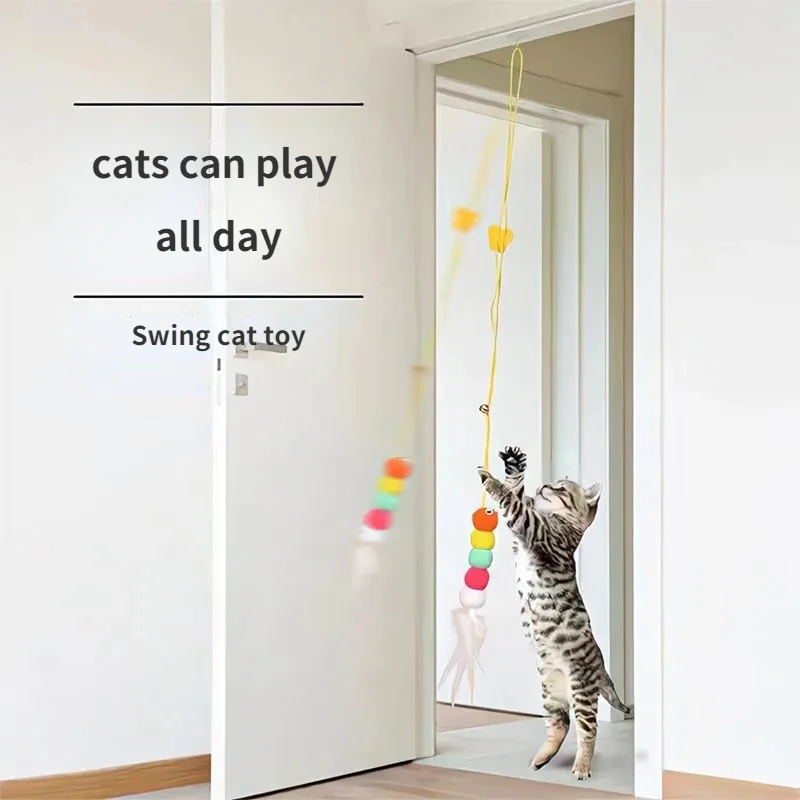 

Bells tease the cat stick swing toy hanging door tease the cat to relieve boredom toy caterpillar feathers cat toys interactive