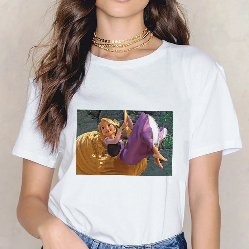 

Disney Rapunzel Funny Graphic Tshirts Women Outdoor Casual All-match Summer Thin Clothes O-neck Female Blouses Fast Delivery