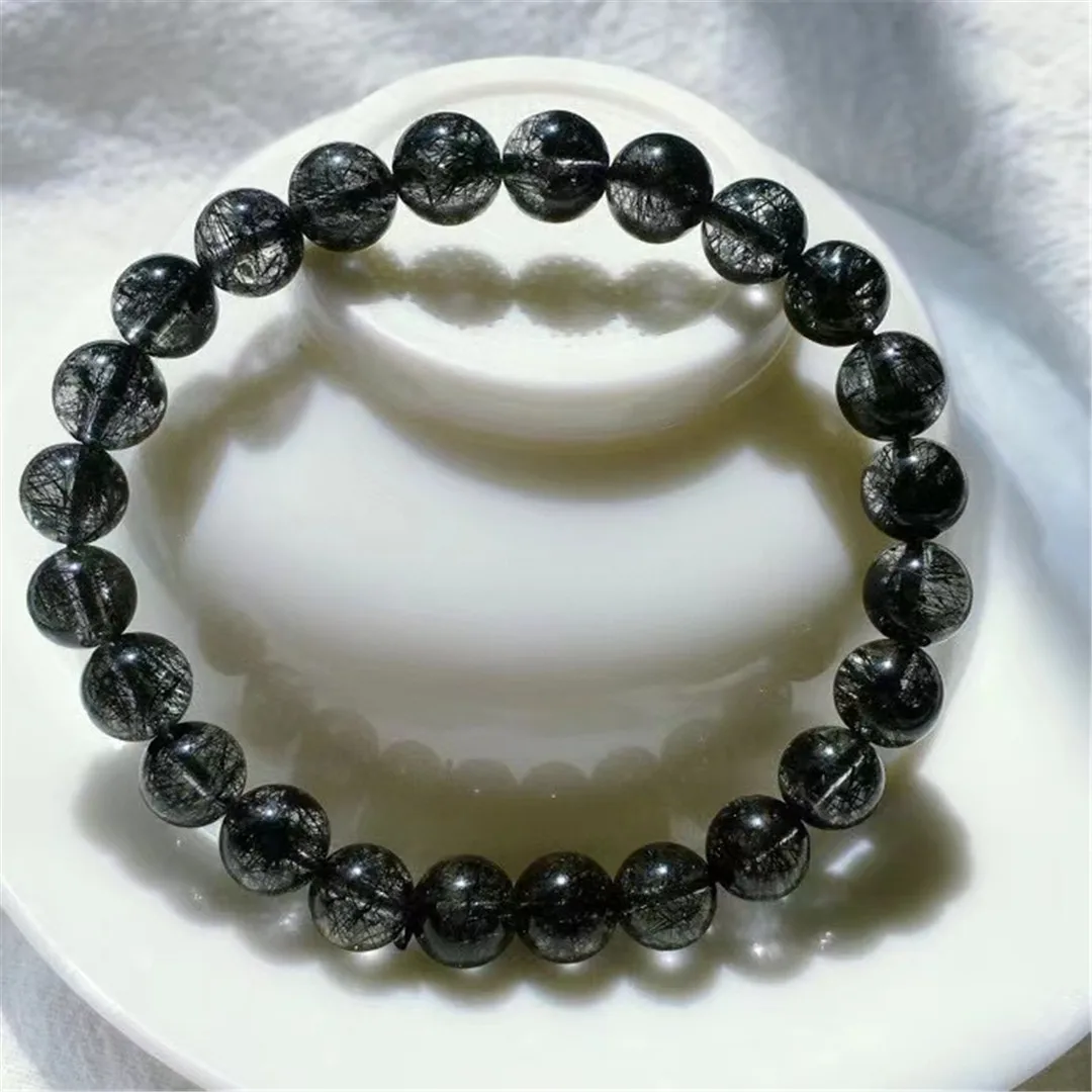 

Натуральный черный рутилированный кварцевый браслет 7 мм, ювелирные изделия для женщин, мужчин, Исцеляющие богатый подарок, круглые бусины, ...