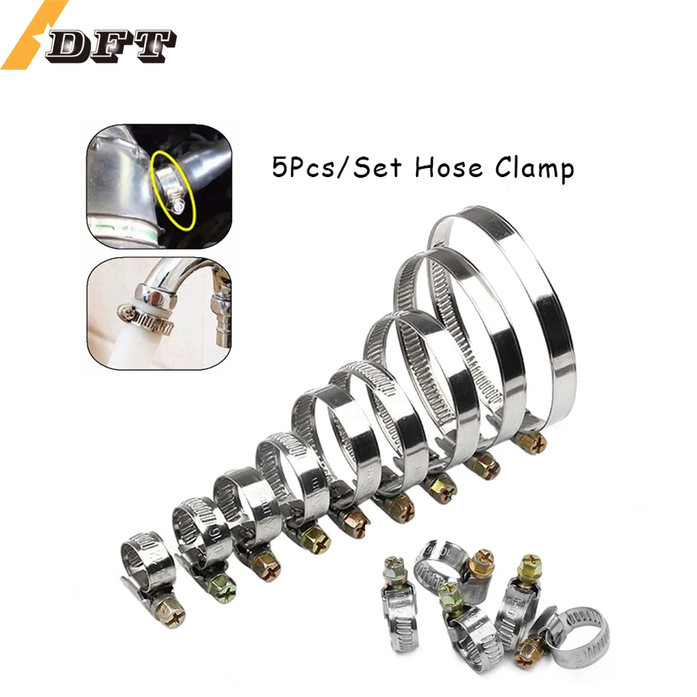 

5Pcs/Set Pipe Clamps Genuine Jubilee Stainless Steel Hose Clips Fuel Hose Pipe Clamps Worm Drive Durable Anti-oxidation