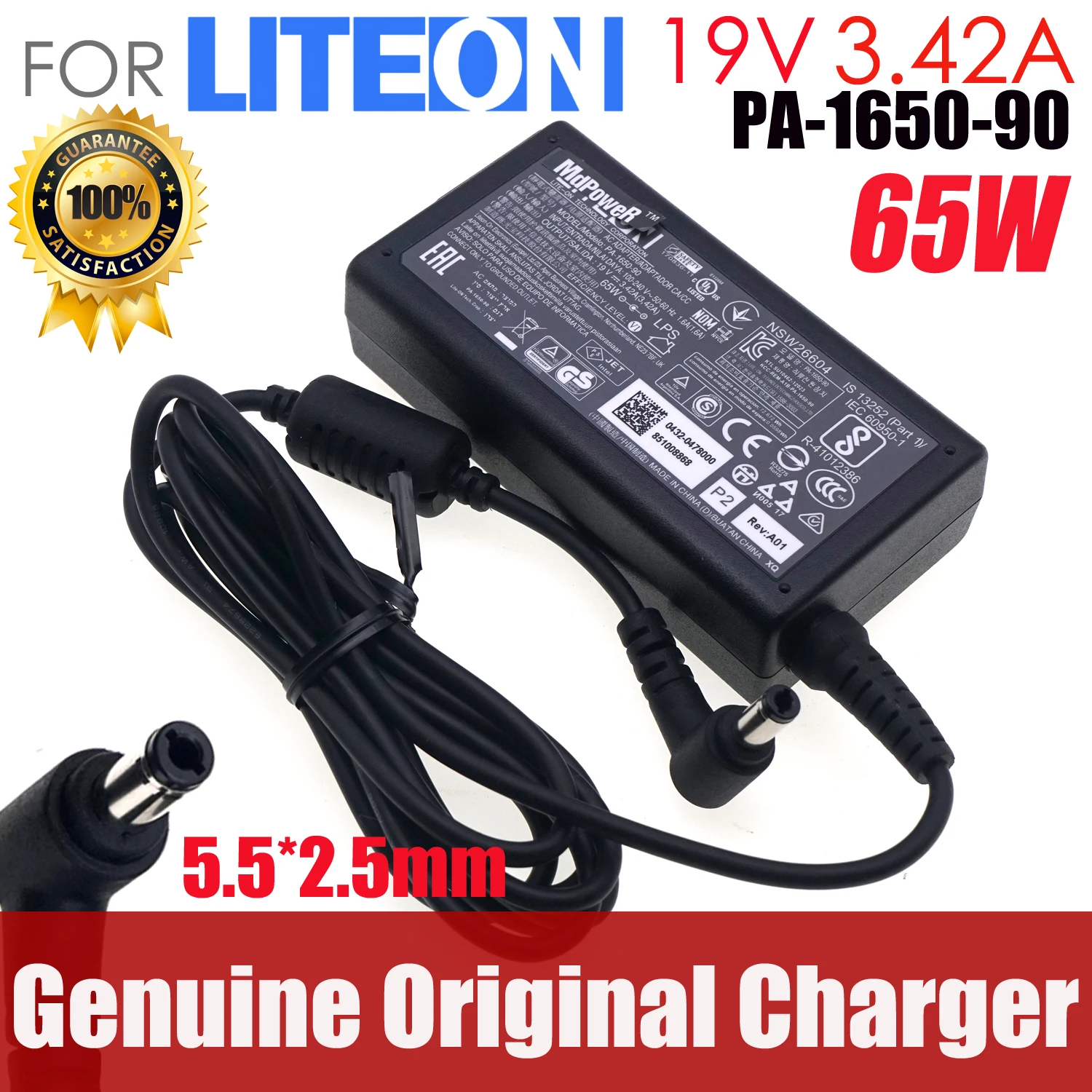 Фото Оригинальное зарядное устройство LITEON PA-1650-90 19 В 3,42 А 65 Вт PA-1650-91 для ноутбука ASUS TOSHIBA Satellite INTEL NUC №1