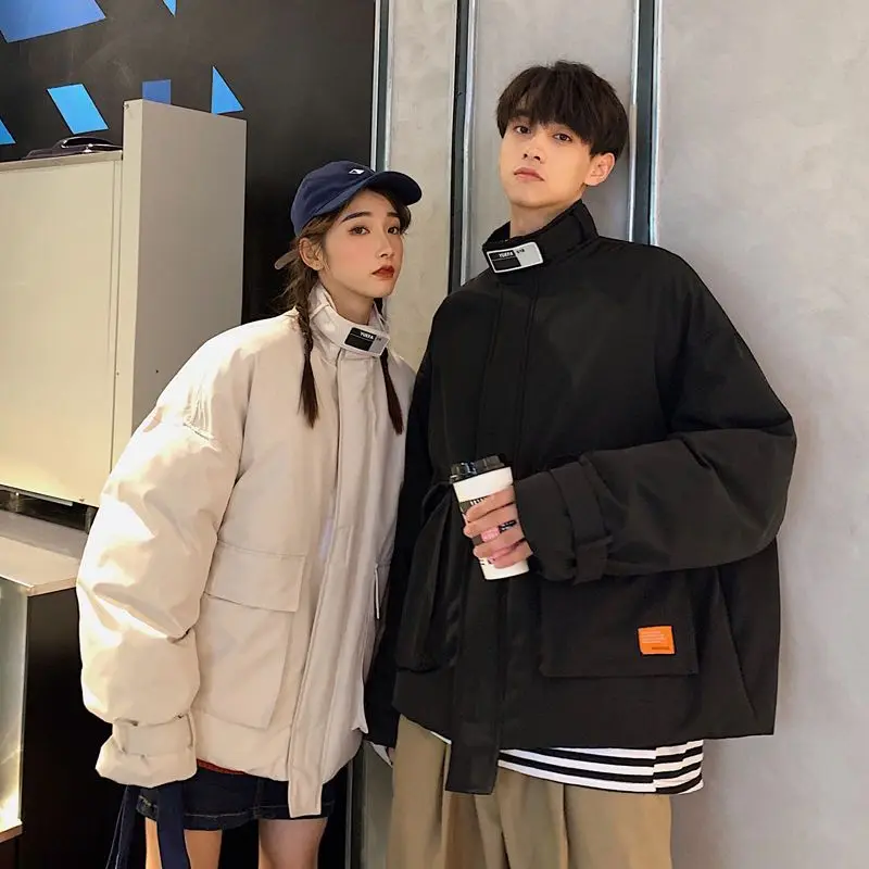 

Пуховик для влюбленных на осень и зиму, новинка для мужчин и женщин, короткая куртка с хлопковой подкладкой и воротником-стойкой, корейское ...