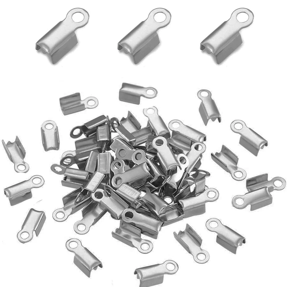 

50pcs 304 Stainless Steel Crimp Leather Cord Ends Caps Clasp Tips Connector for Jewelry Making DIY Bracelet Necklace Supplies