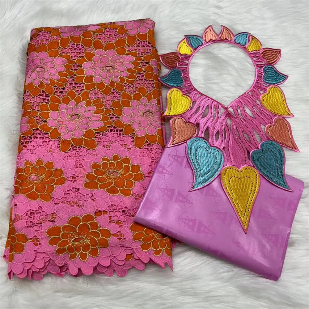 2 5 ярдов африканская кружевная ткань и простой базин шея комплект из 3 предметов