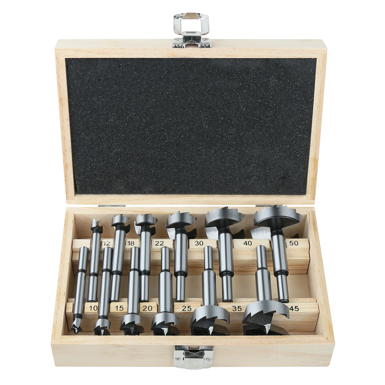 HEDA 12Pcs/Set 10-50mm Forstner Woodworking Tools Hole Saw Hinge Boring Drill Bits Round Shank High Carbon Steel Cutter