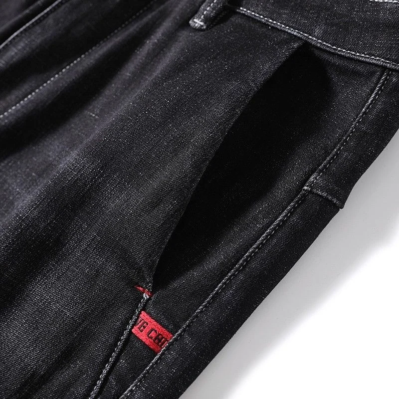 2022 pants men's jeans four seasons slim fit small straight elastic spring new style Fashion Dark blue Zipper loose