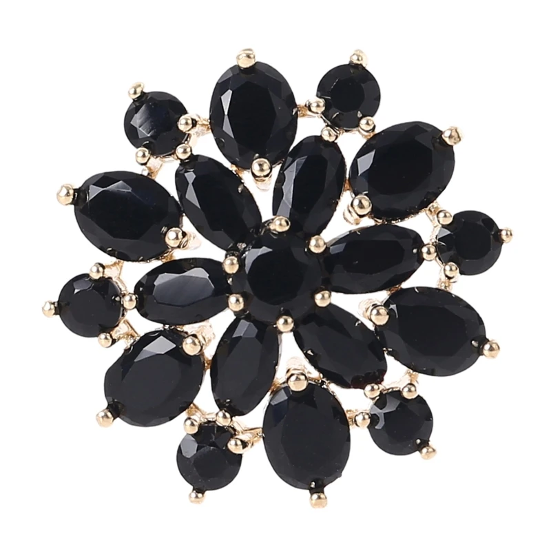 

5Pcs 21mm Black Rhinestone Flower Shaped Buttons with Metal Loop Jewelry Embellishments for DIY Crafts Garment Decoration