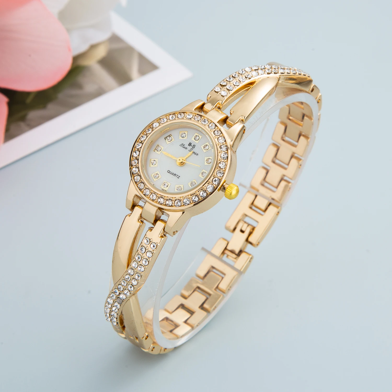 2023 Luxury Brand Design K Gold Diamond Crystal Watch Fashion Quartz Wristwatches Stainless Steel Watches gift Free Shiping