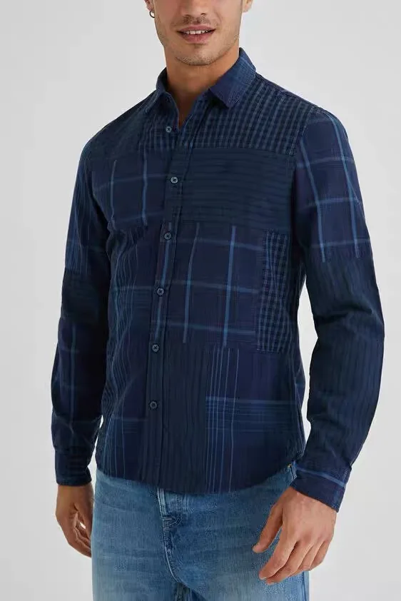 

Международная торговля оригинальный заказ в Испании Новая мужская рубашка с длинным рукавом в винтажном стиле пэчворк