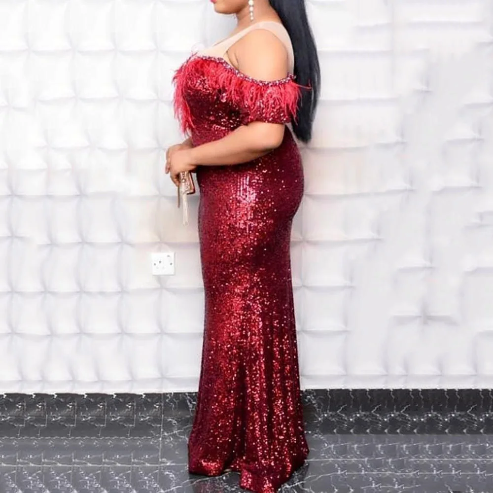 

Red Scoop Neck Prom Dress Sheath Beading Sequins Floor Length Short Sleeves Eveing Party Formal Gowns Prom Dresses