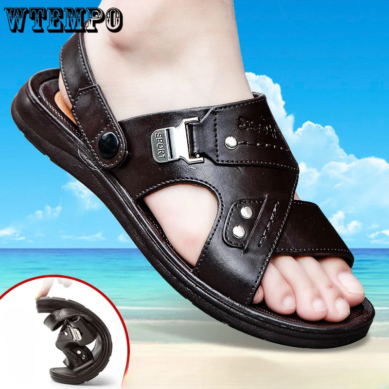 WTEMPO Summer Sandals Men's Soft Non-slip Middle-aged and Elderly Dad Korean Version Beach Shoes Casual Men's Sandals