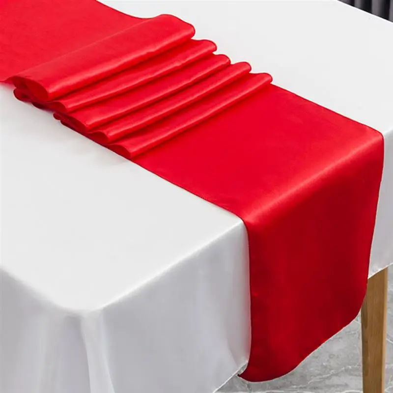 

10Pcs Table Runner Red Satin Table Runner Ruxury 275*30cm Wedding Party Home Hotel Table Decor Supplies Wedding Table Decoration