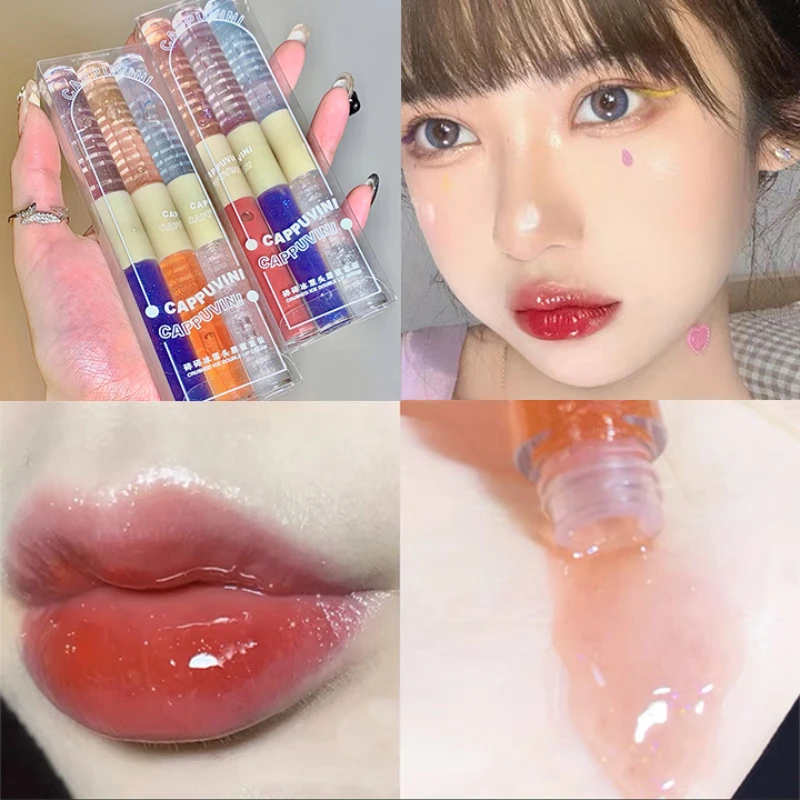 

Glitter Water Light Lip Gloss Double-end Mirror Moisturizer Lip Tint Waterproof Lasting Color Rendering Purple Plumper Lipstick